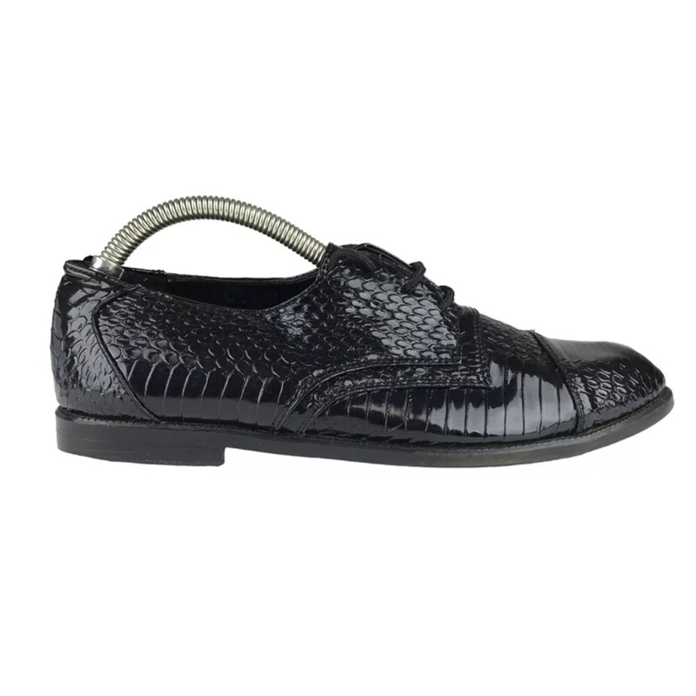Roberto Chillini Mens Black Snake Print Lace Up Oxford Dress Shoes Size‎ US 6.5